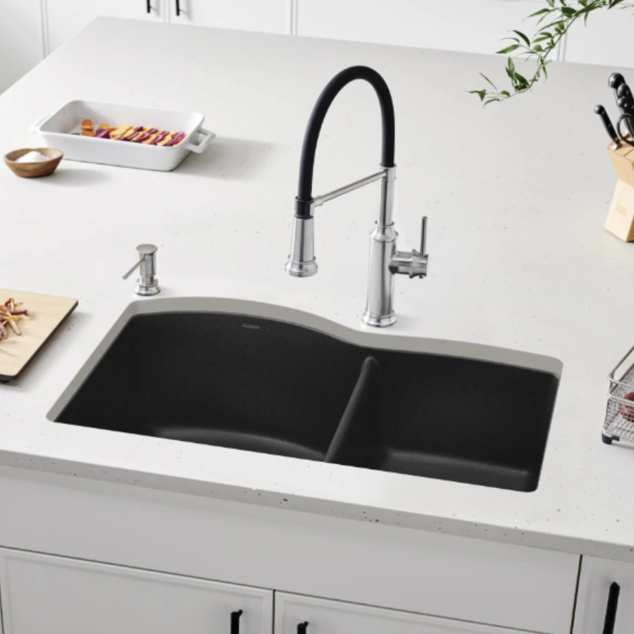 442907 - Diamond SILGRANIT 33" 70/30 Double Bowl Dual Mount Kitchen Sink - Coal Black