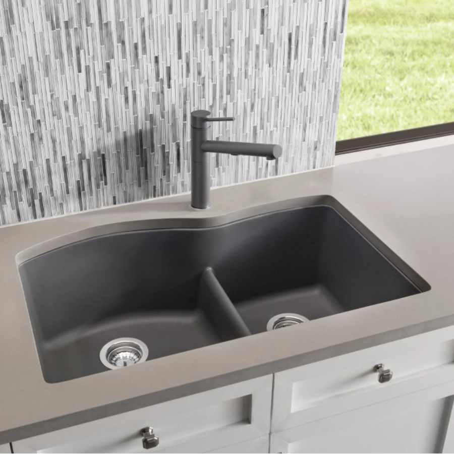443102 - Diamond SILGRANIT 32" 60/40 Double Bowl Undermount Kitchen Sink with Low Divide - Volcano Gray