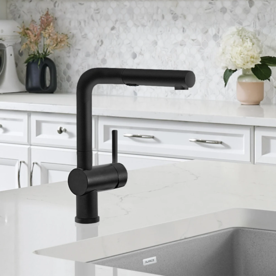 526374 - Linus Low Arc Pull-Out Dual-Spray Kitchen Faucet - Coal Black