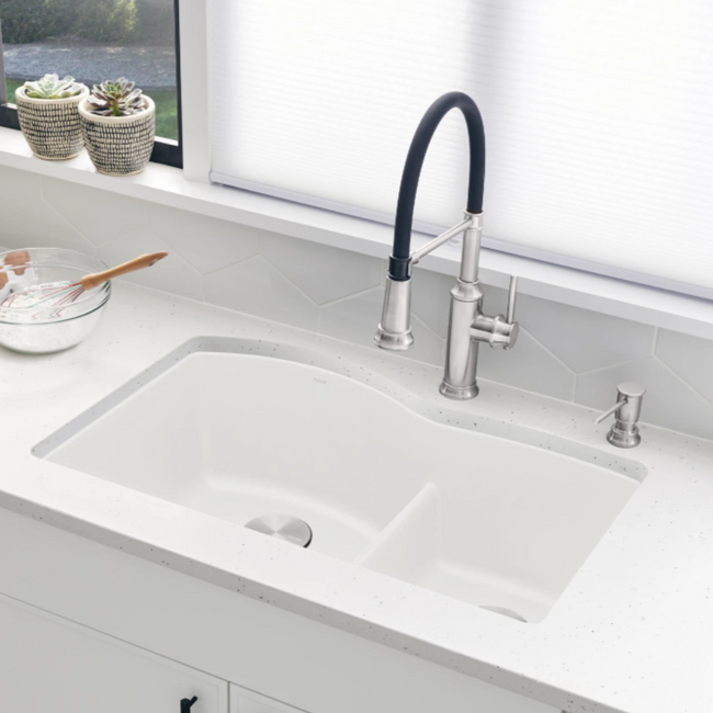 443065 - Diamond SILGRANIT 32" 60/40 Double Bowl Undermount Kitchen Sink with Low Divide - Soft White