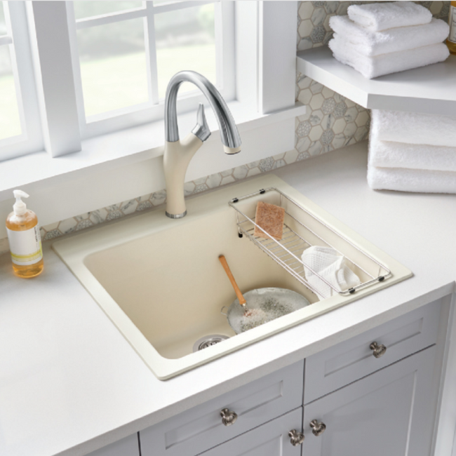 443079 - Liven SILGRANIT 25" Single Bowl Dual Mount Laundry Sink - Soft White