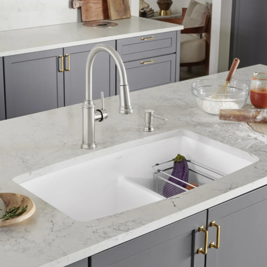 443088 -Performa SILGRANIT 33" 60/40 Double Bowl Undermount Kitchen Sink with Low Divide - Soft White