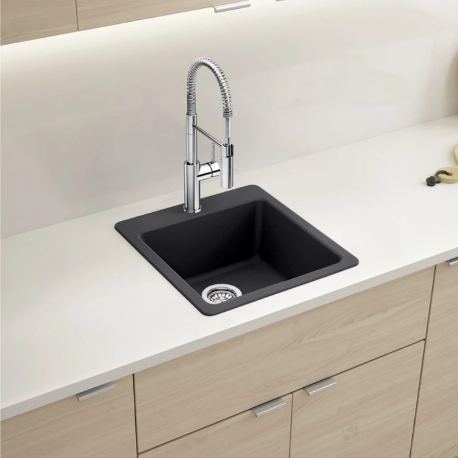 443226 - Liven SILGRANIT 21" Single Bowl Dual Mount Kitchen Sink - Coal Black
