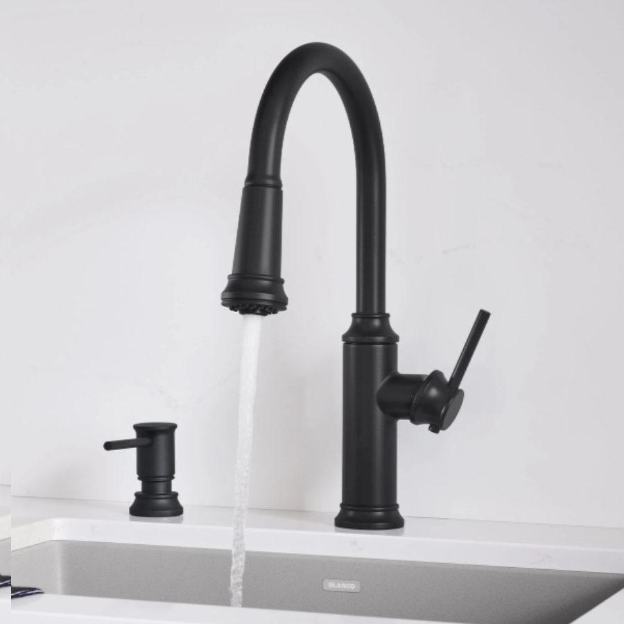 443262 - Empressa High Arc Pull-Down Dual-Spray Kitchen Faucet - Satin Dark Steel