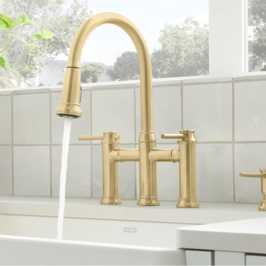 442981 - Empressa Pull-Down Dual-Spray Bridge Faucet - Satin Gold