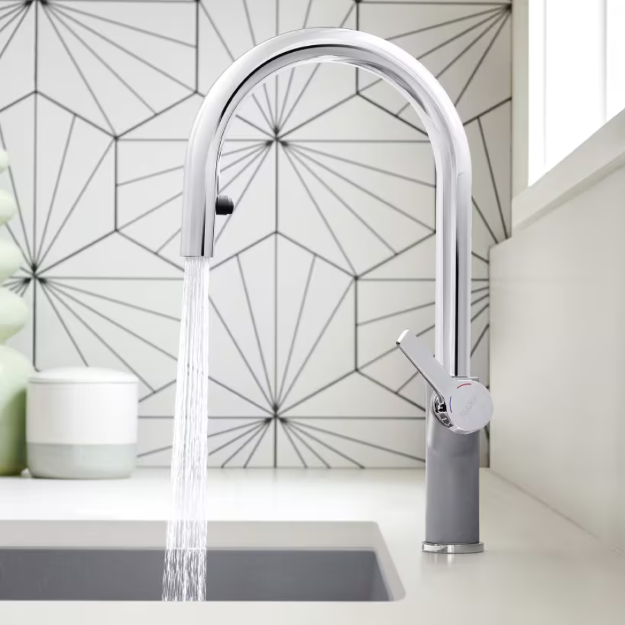 526396 - Urbena Pull-Down Dual-Spray Kitchen Faucet - Chrome/Metallic Gray