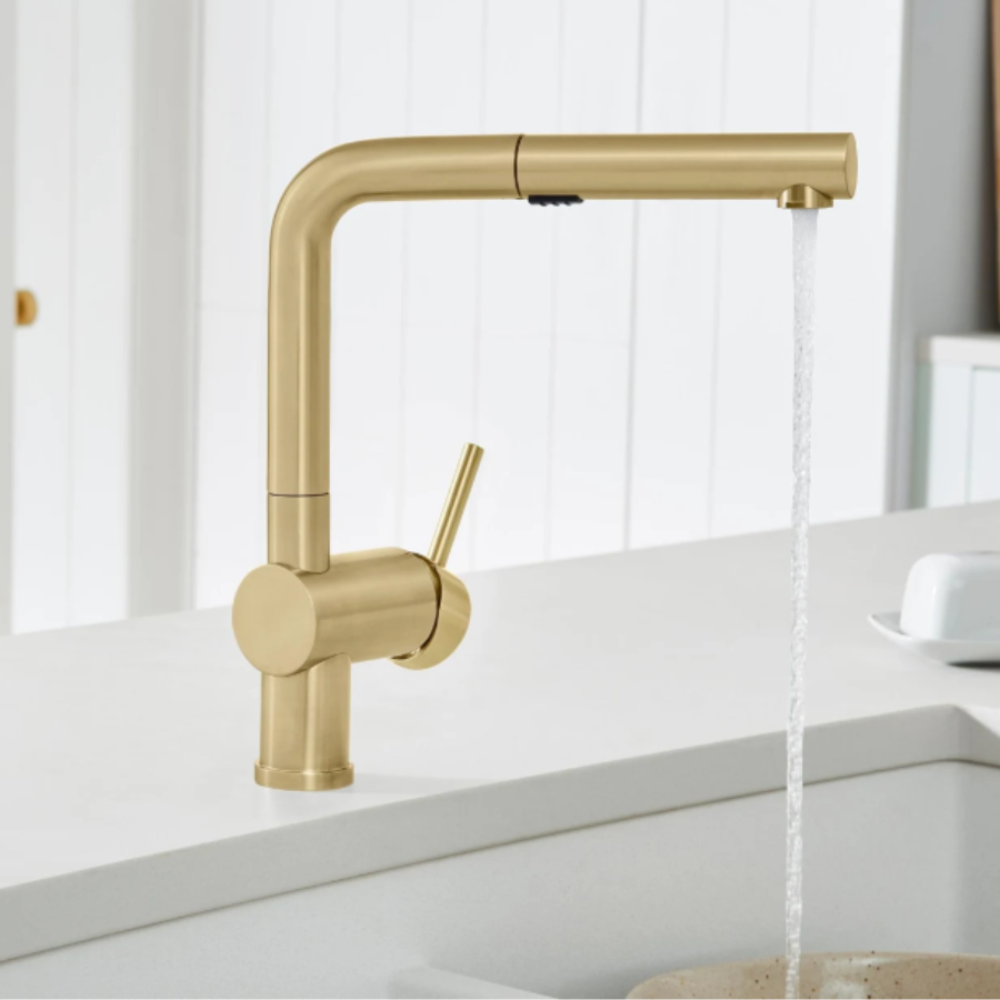 526686 - Linus Low Arc Pull-Out Dual-Spray Kitchen Faucet - Satin Gold