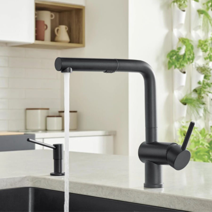 443251 - Linus Low Arc Pull-Out Dual-Spray Kitchen Faucet - Satin Platinum