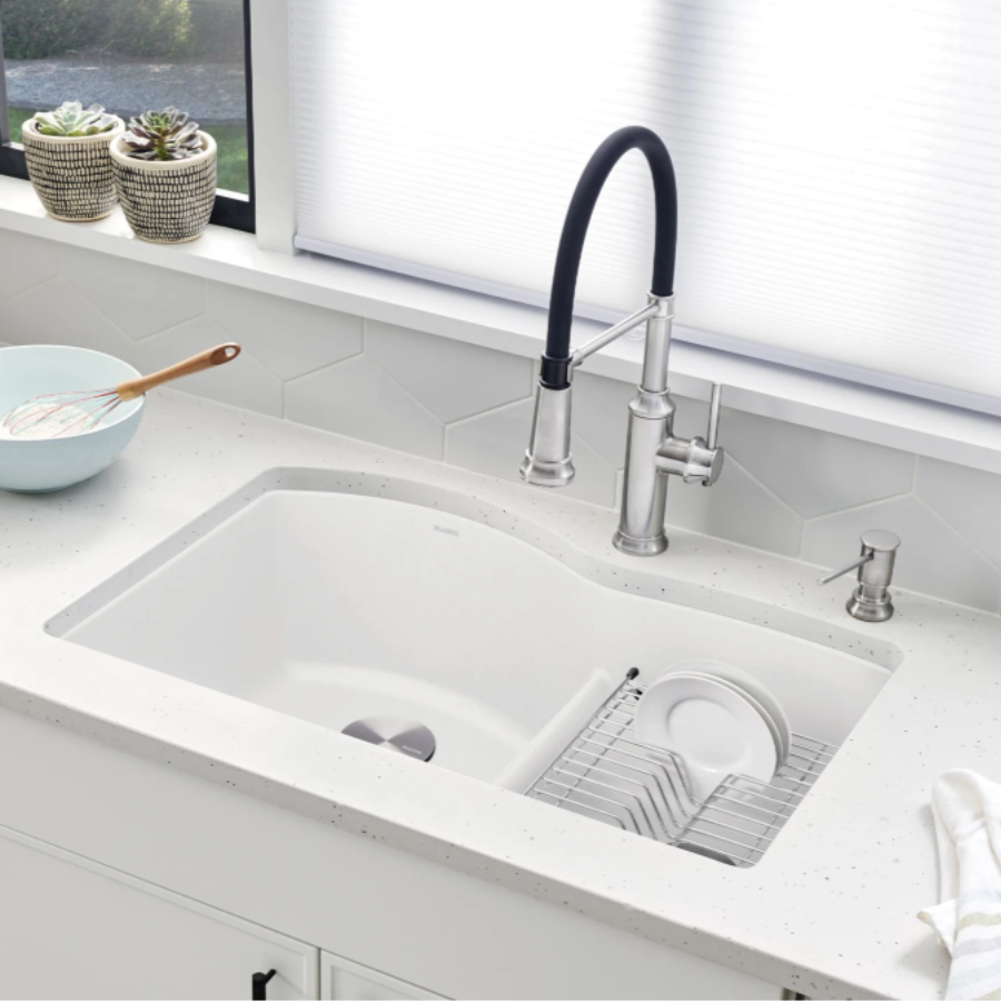 443065 - Diamond SILGRANIT 32" 60/40 Double Bowl Undermount Kitchen Sink with Low Divide - Soft White