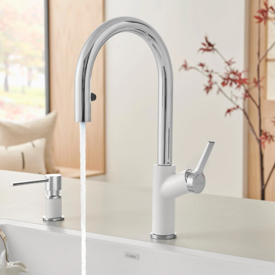 526932 - Urbena Pull-Down Dual-Spray Kitchen Faucet - Chrome/Soft White