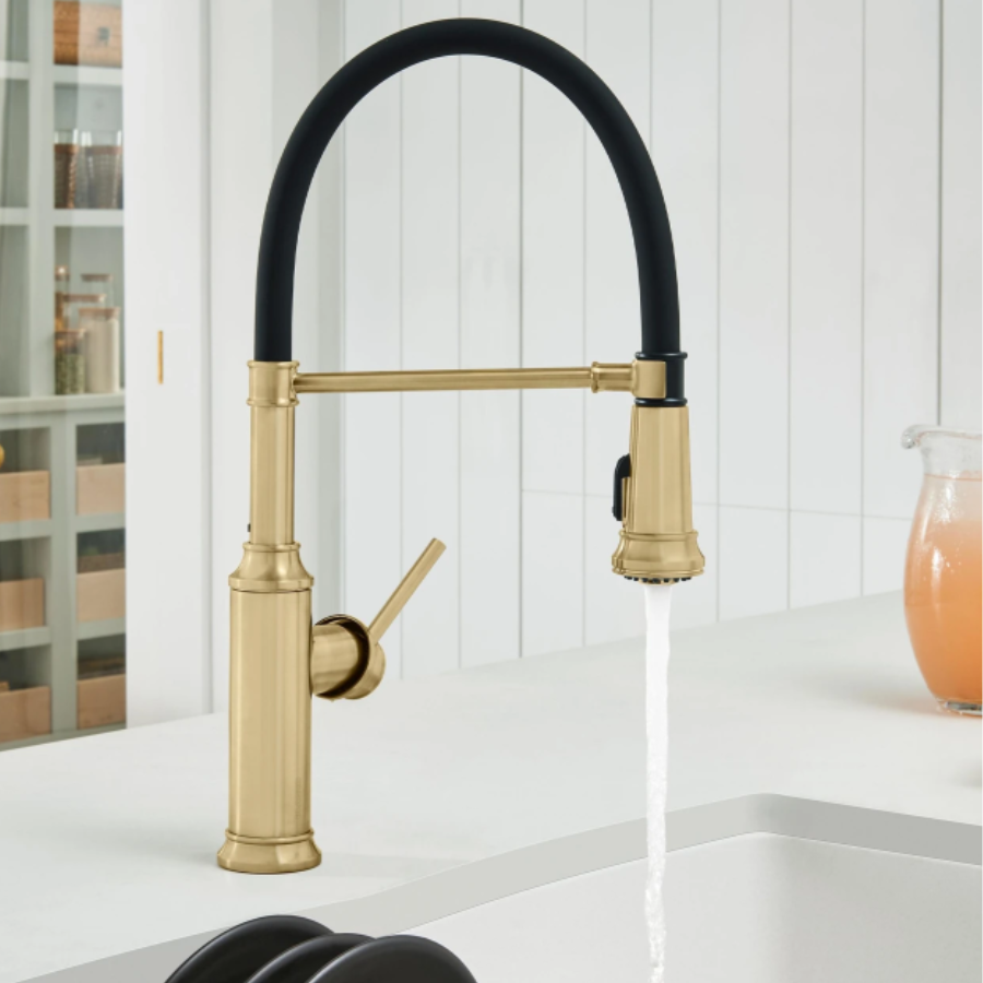 442982 - Empressa Semi-Pro Pull-Down Dual-Spray Kitchen Faucet - Satin Gold