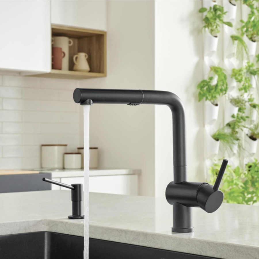 526369 - Linus Low Arc Pull-Out Dual-Spray Kitchen Faucet - Cinder