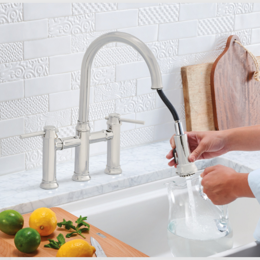 443273 - Empressa Pull-Down Dual-Spray Bridge Faucet - Satin Platinum