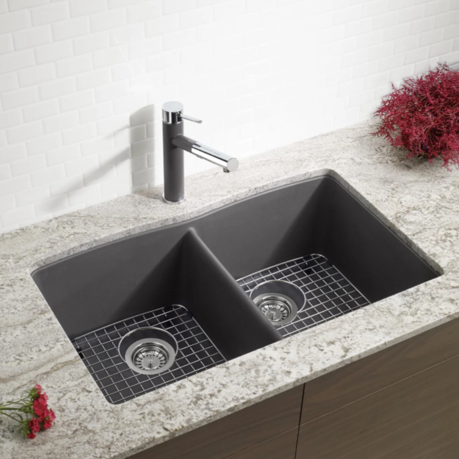 443105 - Diamond SILGRANIT 32" 50/50 Double Bowl Undermount Kitchen Sink - Volcano Gray