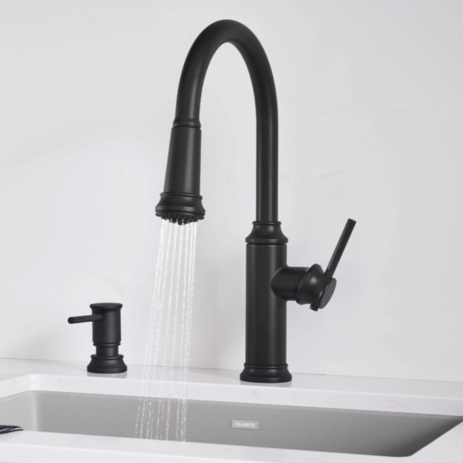 443262 - Empressa High Arc Pull-Down Dual-Spray Kitchen Faucet - Satin Dark Steel
