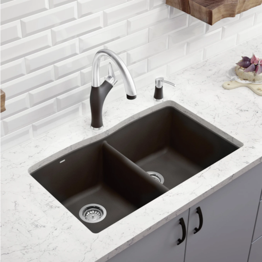 443105 - Diamond SILGRANIT 32" 50/50 Double Bowl Undermount Kitchen Sink - Volcano Gray