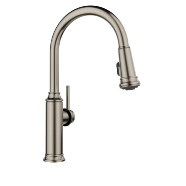 443245 - Empressa High Arc Pull-Down Dual-Spray Kitchen Faucet - Satin Platinum