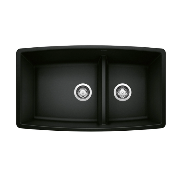 442939 - Performa SILGRANIT 33" 60/40 Double Bowl Undermount Kitchen Sink with Low Divide - Coal Black