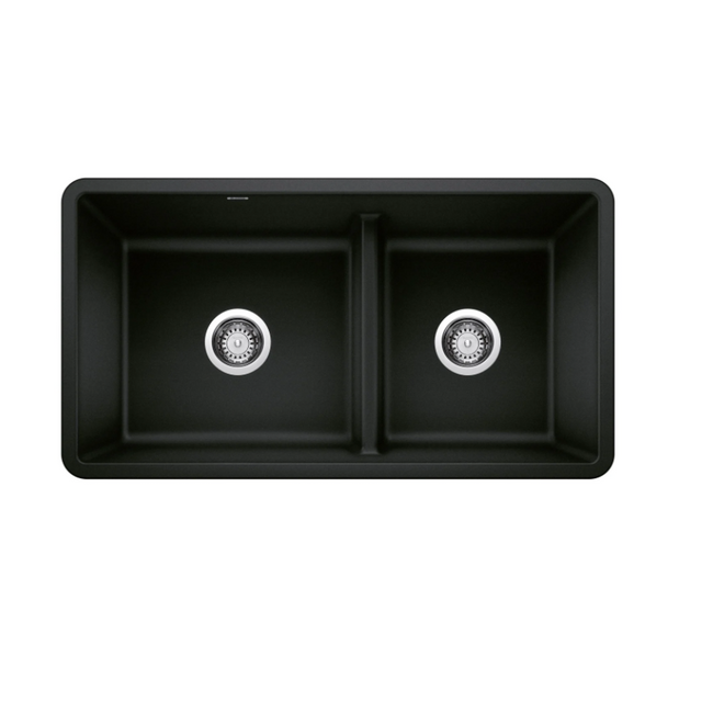 442925 - Precis SILGRANIT 33" 60/40 Reversible Double Bowl Undermount Kitchen Sink with Low Divide - Coal Black