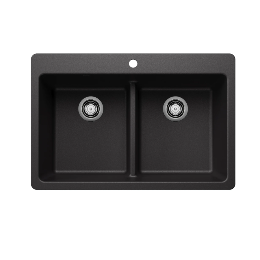 443203 - Liven SILGRANIT 33" 50/50 Double Bowl Dual Mount Kitchen Sink with Low Divide - Anthracite