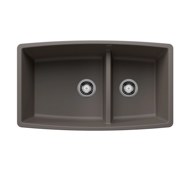 443125 - Performa SILGRANIT 33" 60/40 Double Bowl Undermount Kitchen Sink with Low Divide - Volcano Gray