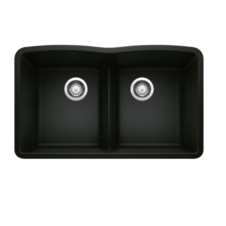 442914 - Diamond SILGRANIT 32" 50/50 Double Bowl Undermount Kitchen Sink with Low Divide - Coal Black