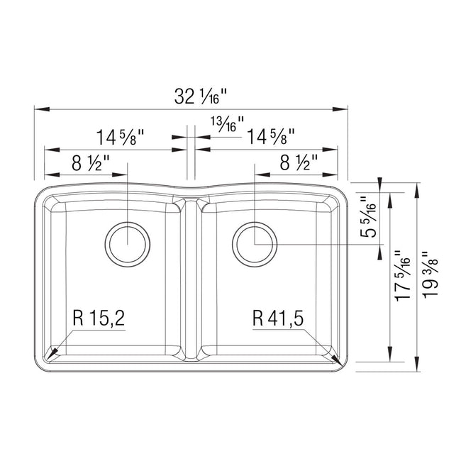 440183 - 32" Diamond Equal Double Bowl Undermount Kitchen Sink - Metallic Gray