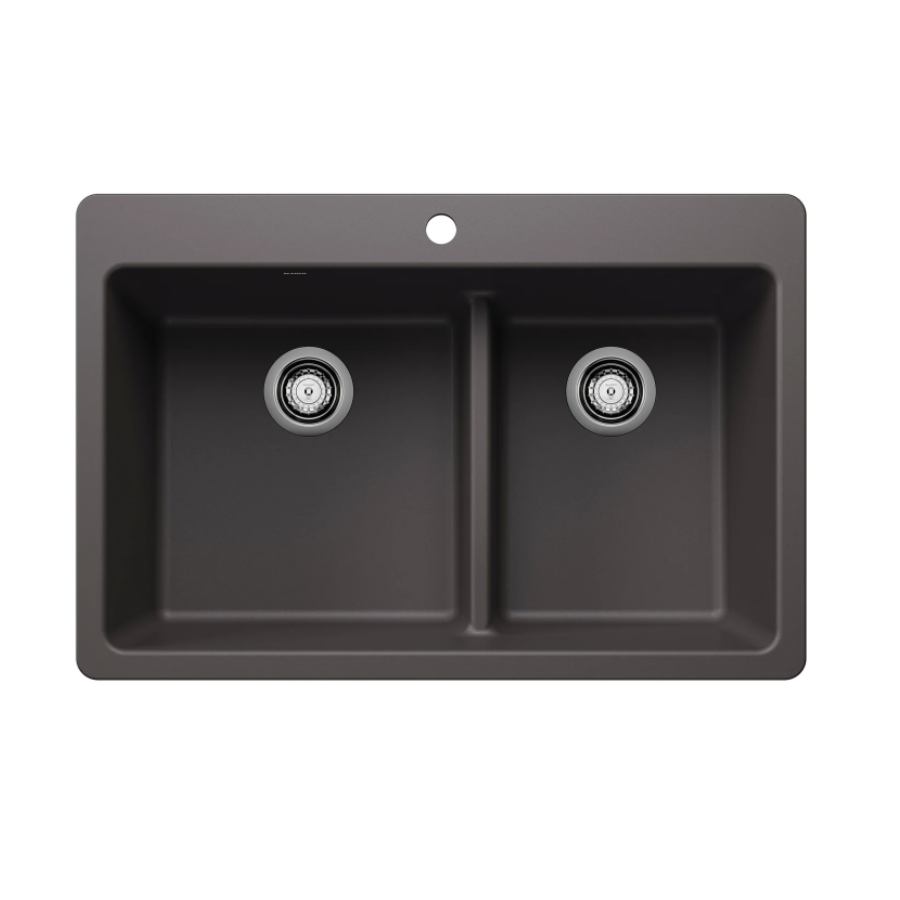 443212 - Liven SILGRANIT 33" 60/40 Double Bowl Dual Mount Kitchen Sink with Low Divide - Cinder