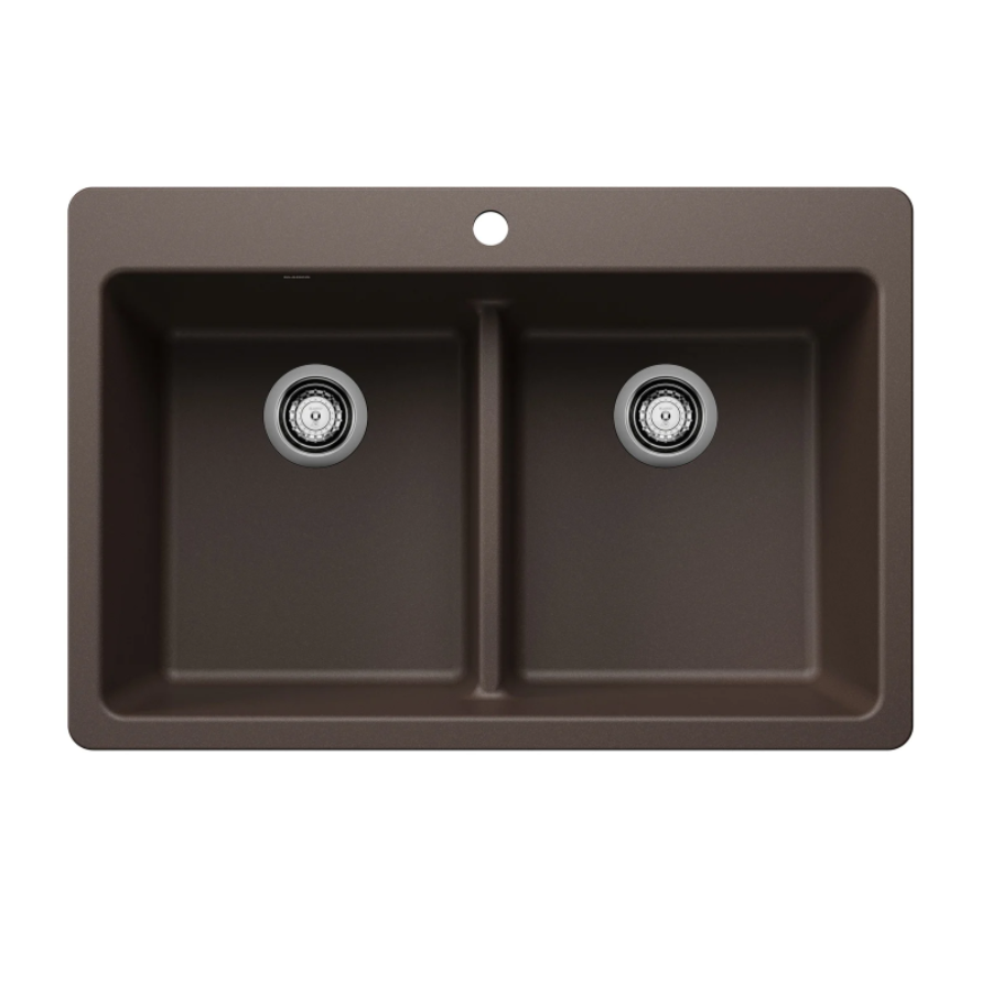 443207 - Liven SILGRANIT 33" 50/50 Double Bowl Dual Mount Kitchen Sink with Low Divide - Café