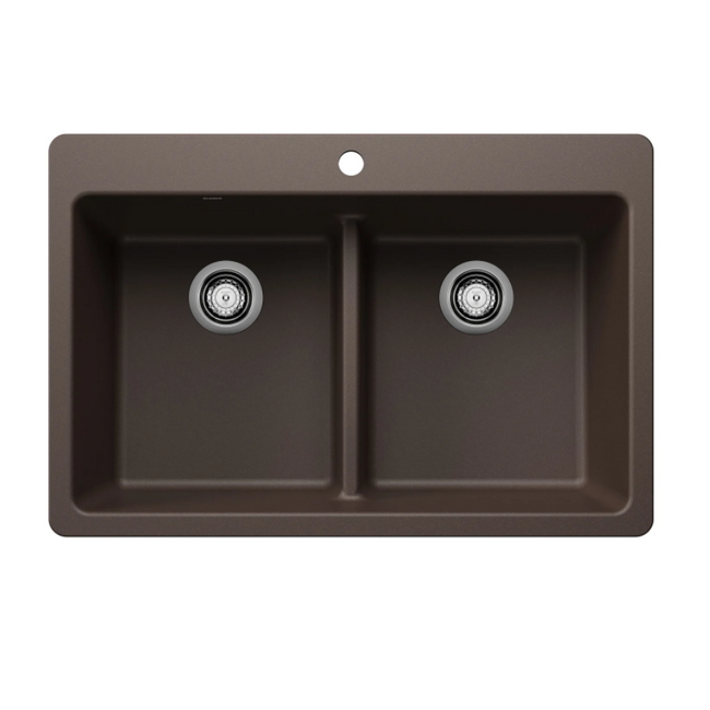 443207 - Liven SILGRANIT 33" 50/50 Double Bowl Dual Mount Kitchen Sink with Low Divide - Café