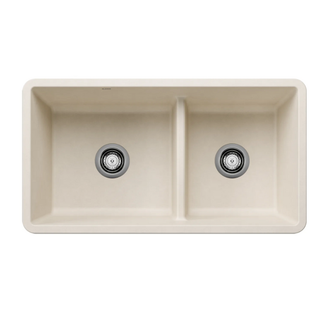 443080 - Precis SILGRANIT 33" 60/40 Reversible Double Bowl Undermount Kitchen Sink with Low Divide - Soft White