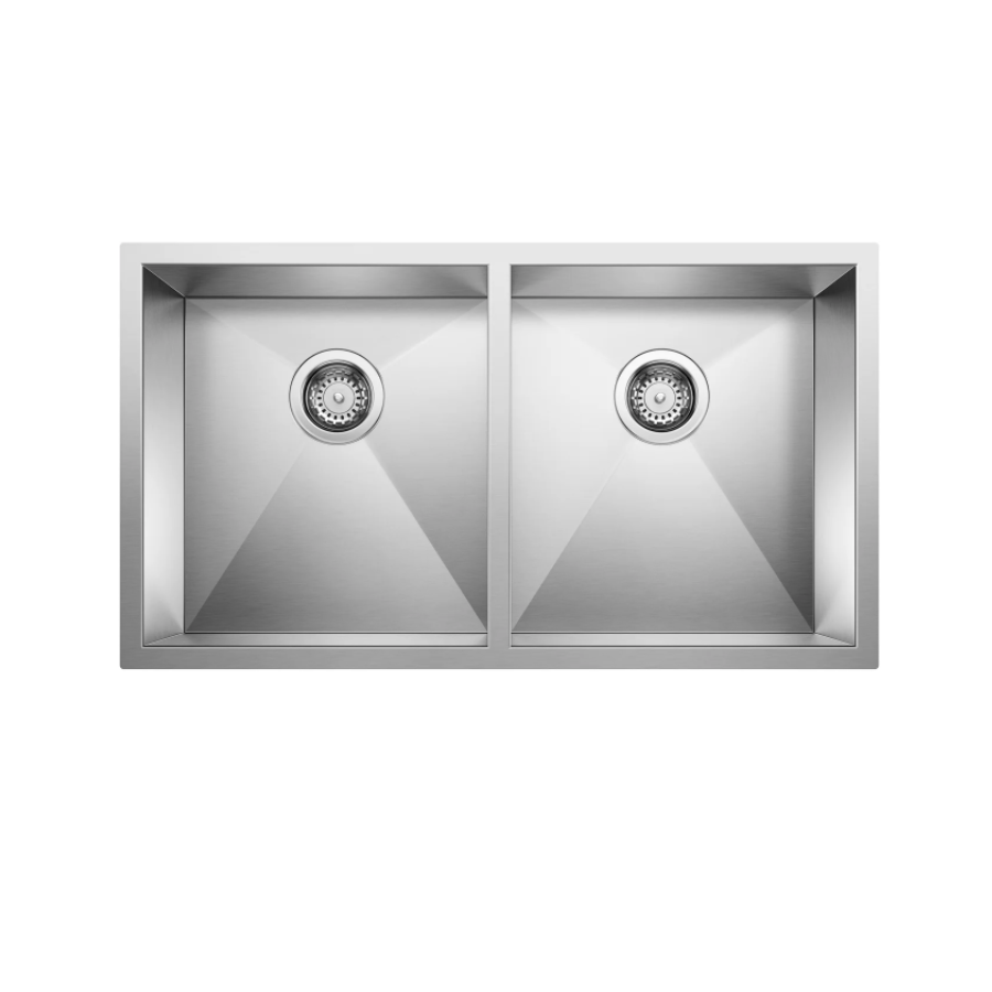443053 - Quatrus R0 32" 50/50 Double Bowl Undermount Stainless Steel Kitchen Sink