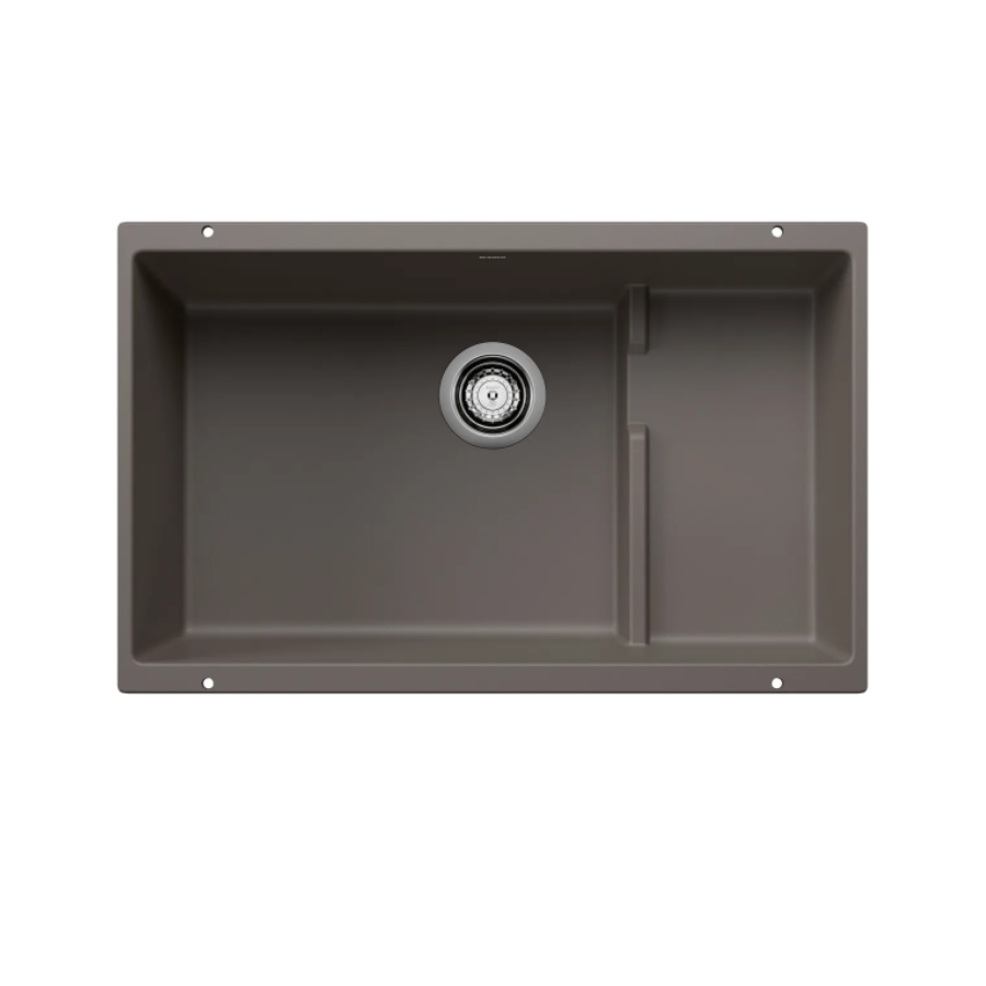 527415 - Precis Cascade SILGRANIT 29" Single Bowl Undermount Kitchen Sink with Colander - Volcano Gray