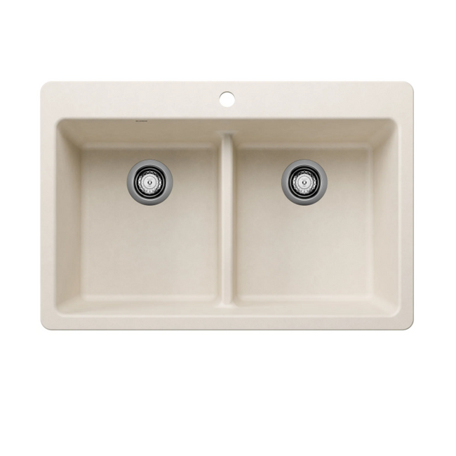 443209 - Liven SILGRANIT 33" 50/50 Double Bowl Dual Mount Kitchen Sink with Low Divide - Soft White