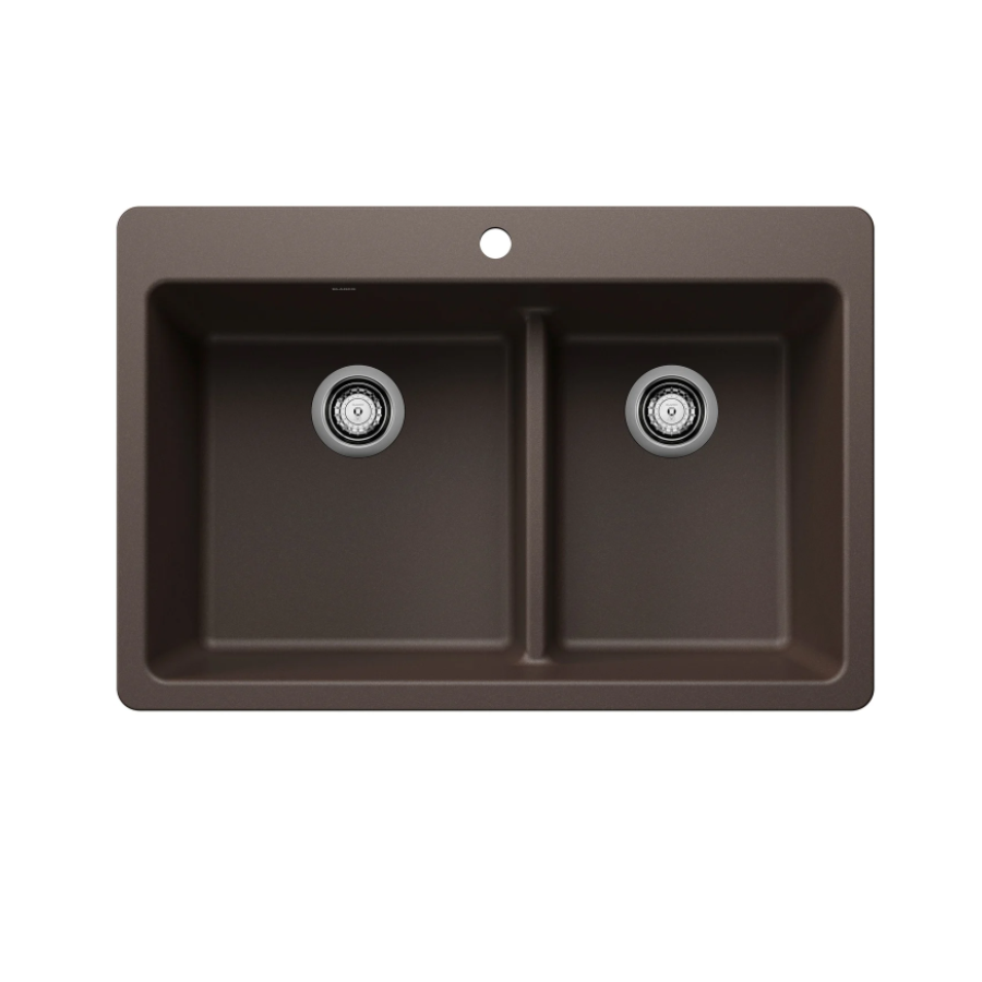 443215 - Liven SILGRANIT 33" 60/40 Double Bowl Dual Mount Kitchen Sink with Low Divide - Café