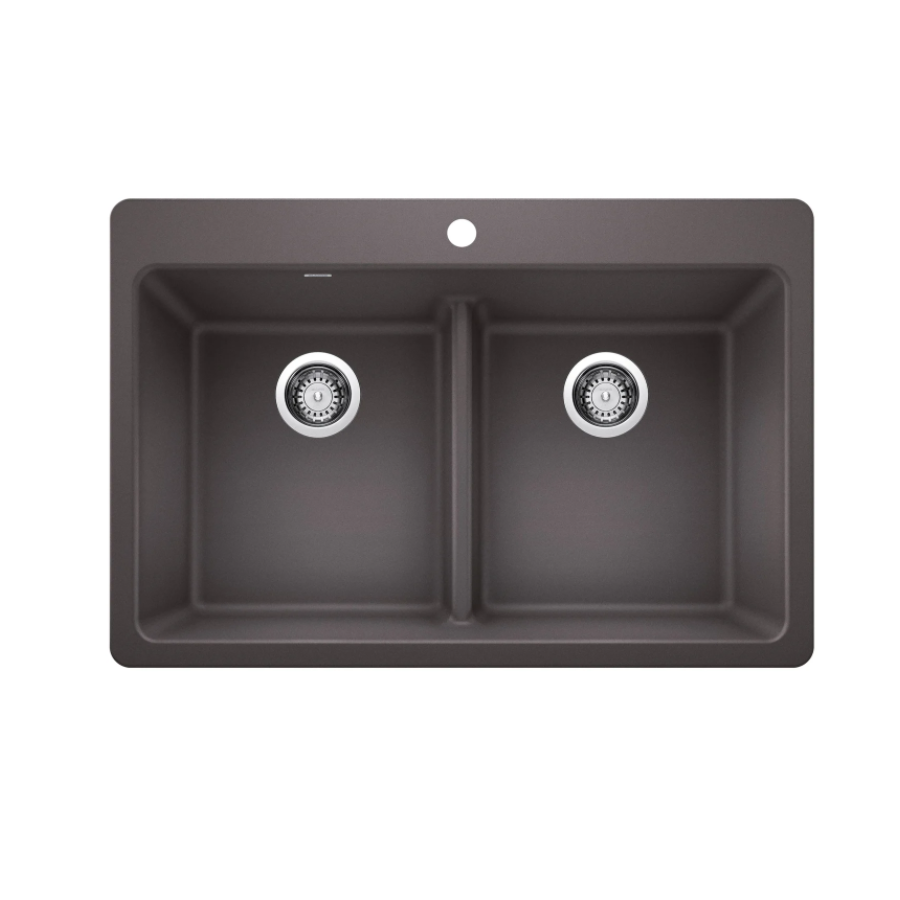 443204 - Liven SILGRANIT 33" 50/50 Double Bowl Dual Mount Kitchen Sink with Low Divide - Cinder