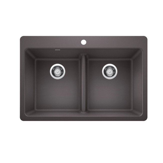 443204 - Liven SILGRANIT 33" 50/50 Double Bowl Dual Mount Kitchen Sink with Low Divide - Cinder