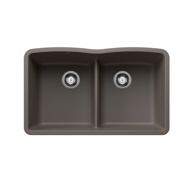 443106 - Diamond SILGRANIT 32" 50/50 Double Bowl Undermount Kitchen Sink with Low Divide - Volcano Gray