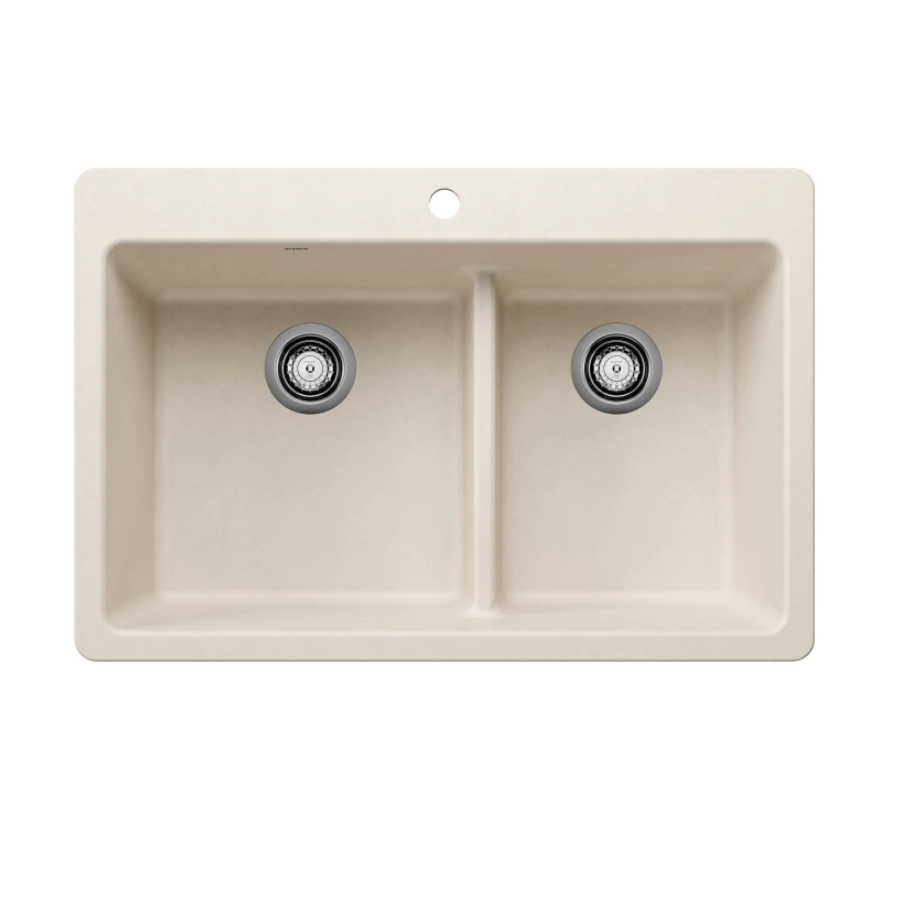 443217 -  Liven SILGRANIT 33" 60/40 Double Bowl Dual Mount Kitchen Sink with Low Divide - Soft White