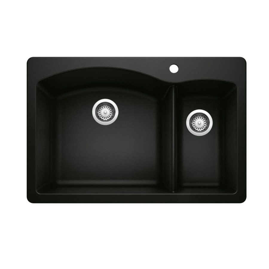 442907 - Diamond SILGRANIT 33" 70/30 Double Bowl Dual Mount Kitchen Sink - Coal Black