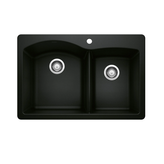 442908 -Diamond SILGRANIT 33" 60/40 Double Bowl Dual Mount Kitchen Sink - Coal Black