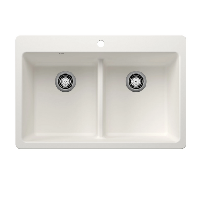 443205 - Liven SILGRANIT 33" 50/50 Double Bowl Dual Mount Kitchen Sink with Low Divide - White