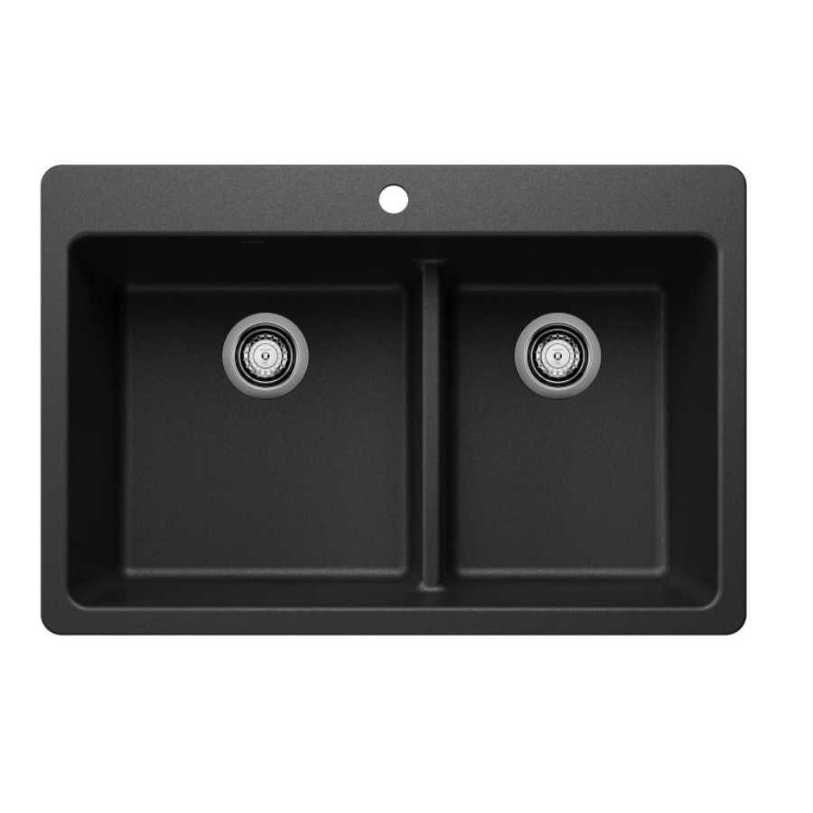 443211 - Liven SILGRANIT 33" 60/40 Double Bowl Dual Mount Kitchen Sink with Low Divide - Anthracite