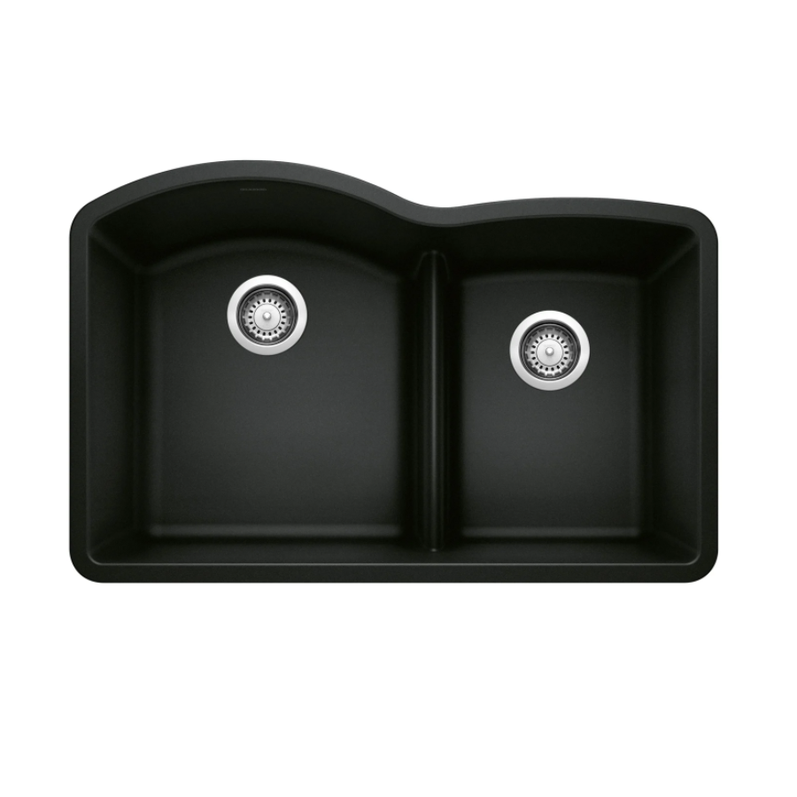 442910 - Diamond SILGRANIT 32" 60/40 Double Bowl Undermount Kitchen Sink with Low Divide - Coal Black
