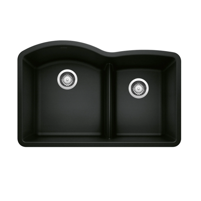 442910 - Diamond SILGRANIT 32" 60/40 Double Bowl Undermount Kitchen Sink with Low Divide - Coal Black