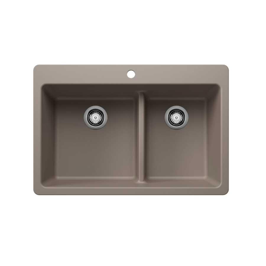 443214 - Liven SILGRANIT 33" 60/40 Double Bowl Dual Mount Kitchen Sink with Low Divide - Truffle