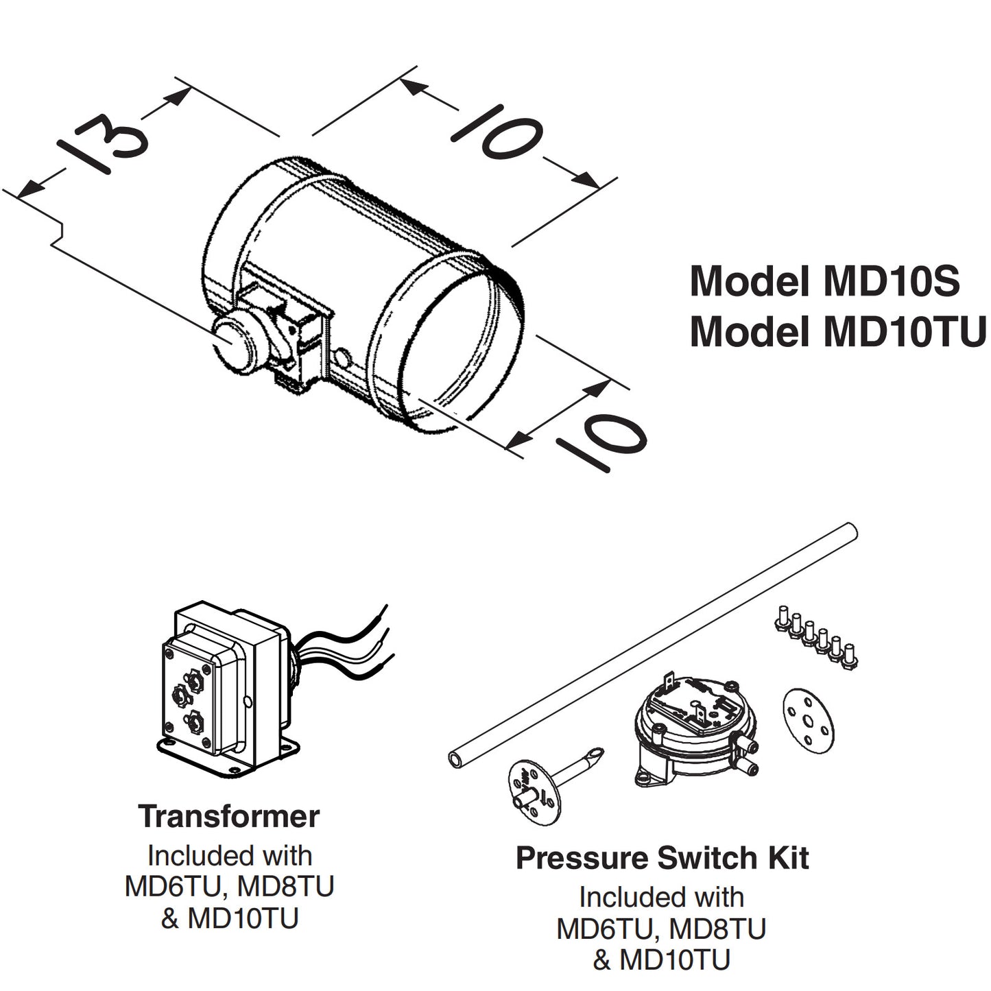 MD10TU - Universal Automatic Make-Up Air Damper with Pressure Sensor Kit - 10" Round Duct