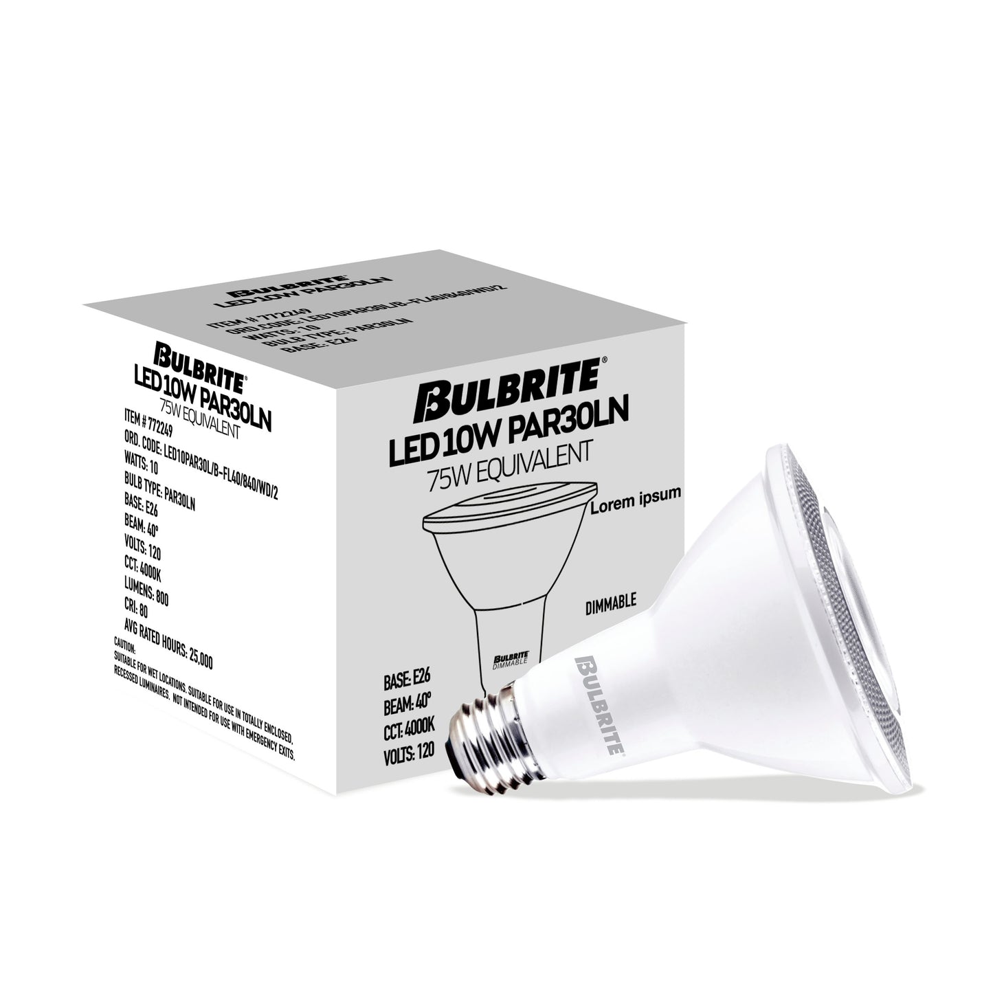 772249 - Dimmable Wet Rated PAR30 Long Neck LED Flood Light Bulb - 10 Watt - 4000K - 4 Pack