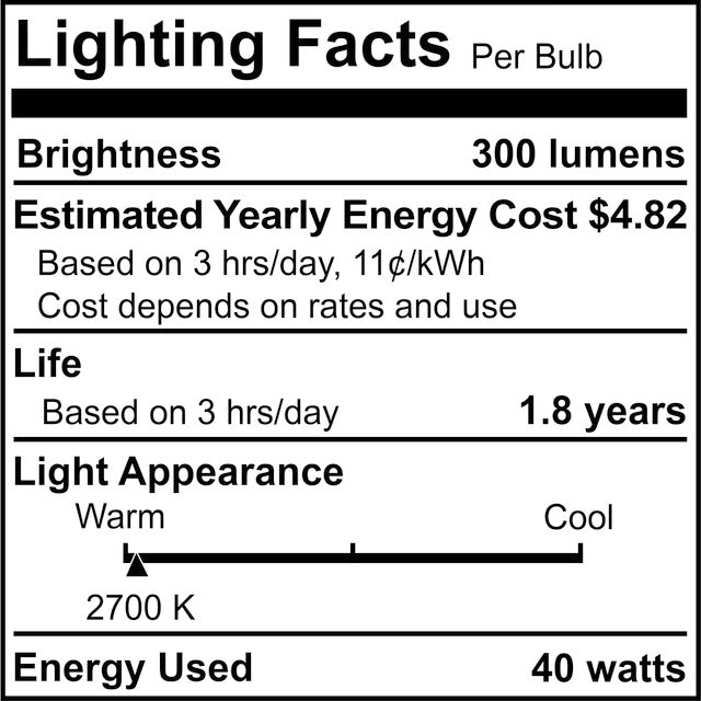 495040 - Specialty Clear B10 LED Light Bulb - 40 Watt - 2700K - 50 Pack