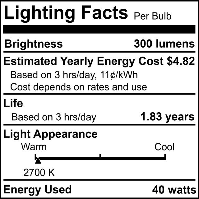 495040 - Specialty Clear B10 LED Light Bulb - 40 Watt - 2700K - 50 Pack
